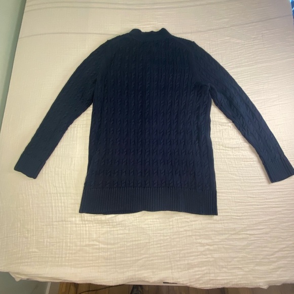 LL Bean Double Cable Knit Button Up Cardigan Sweater Size Large Navy Blue - Picture 12 of 16